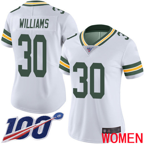 Green Bay Packers Limited White Women #30 Williams Jamaal Road Jersey Nike NFL 100th Season Vapor Untouchable